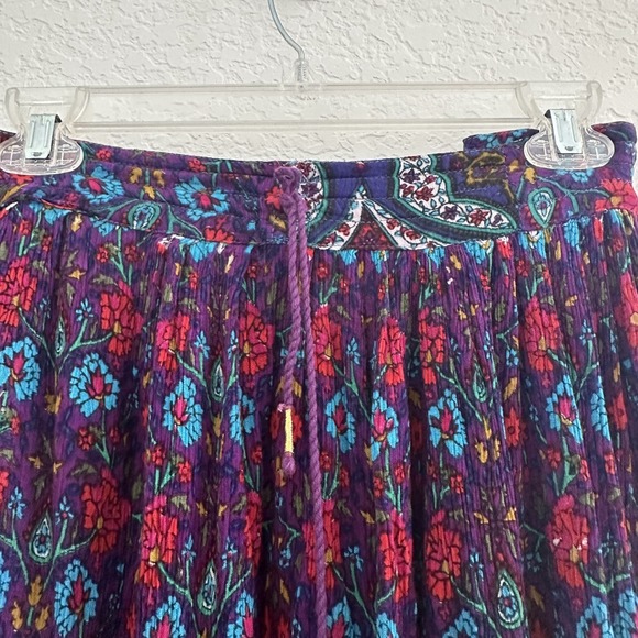 Worthington Maxi‎ Skirt OS Purple Floral Paisley Tiered Drawstring Gipsy Hippie - Picture 5 of 10